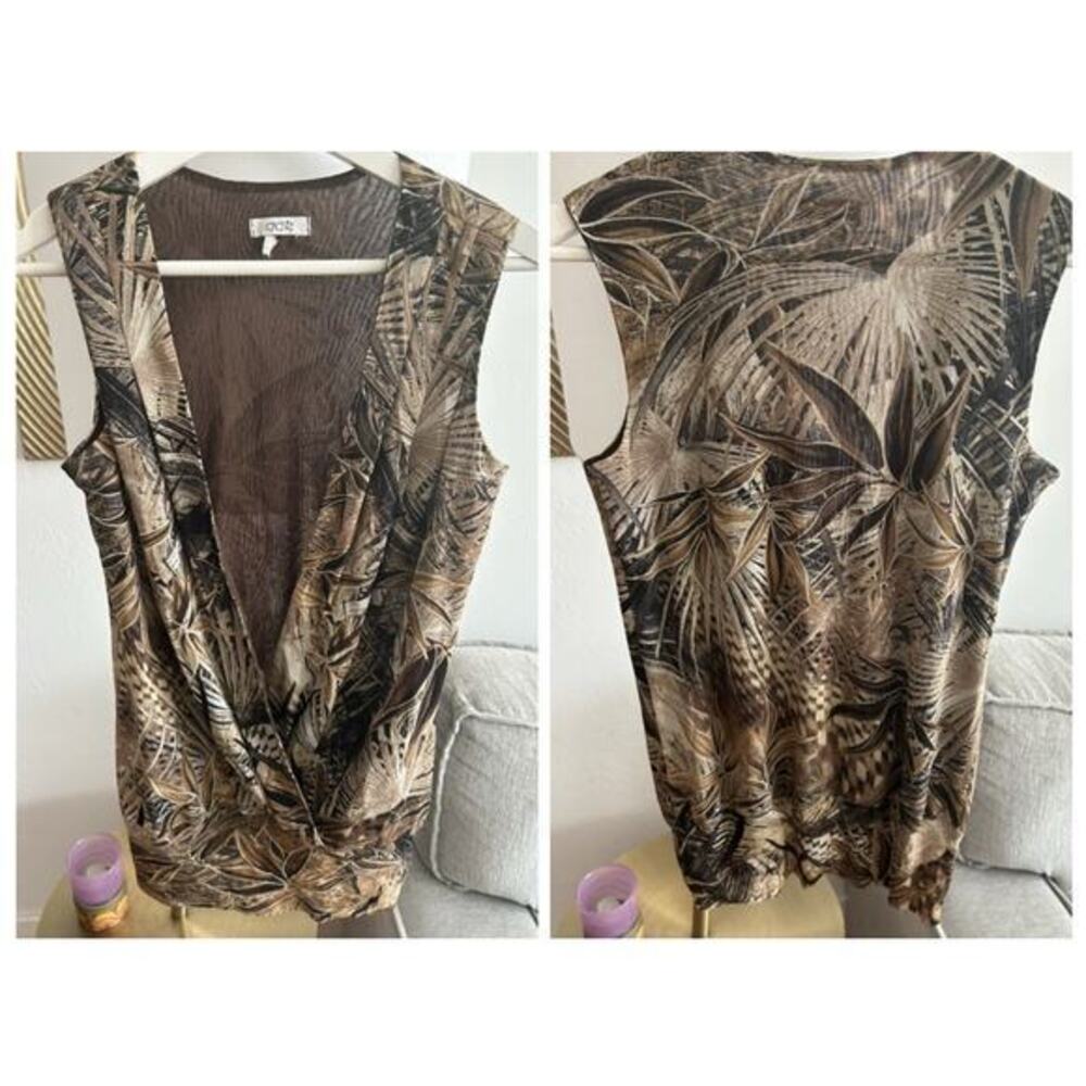 Cache Y2K Brown Stretch Top Size L Forrest V Neck Sleeveless